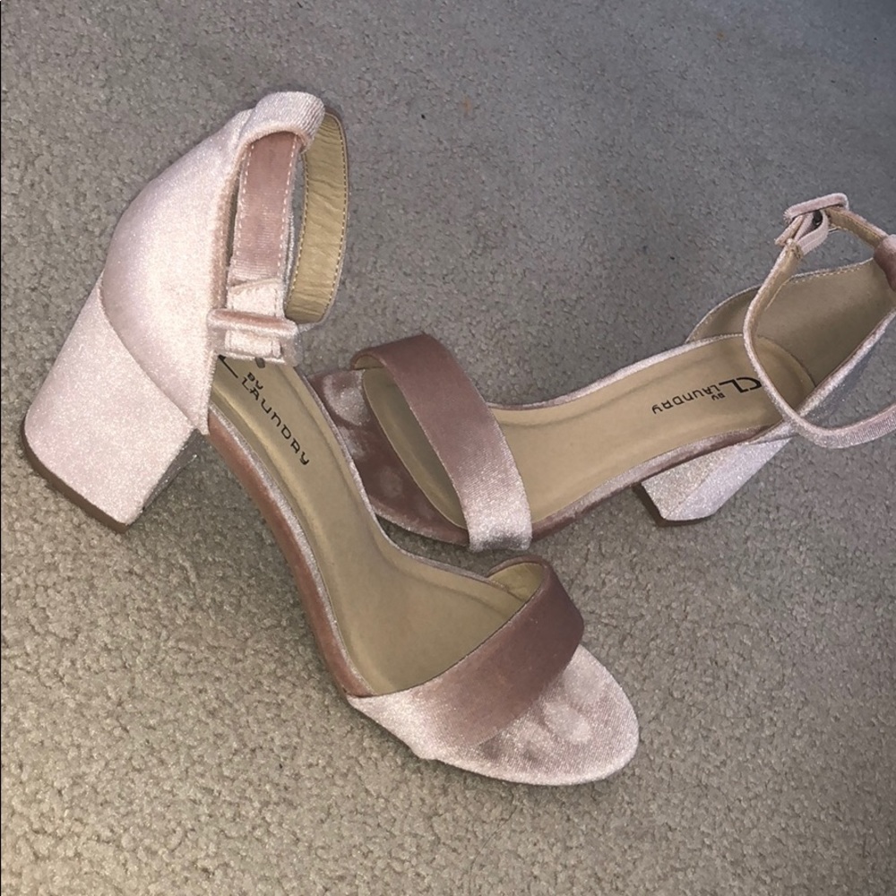 Light Pink Velvet Block Heels